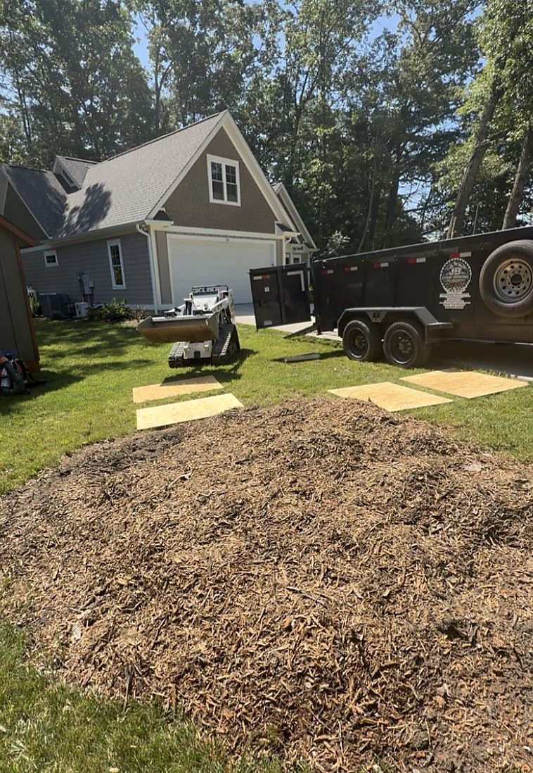 Pile of fresh grindings left beside the work area
