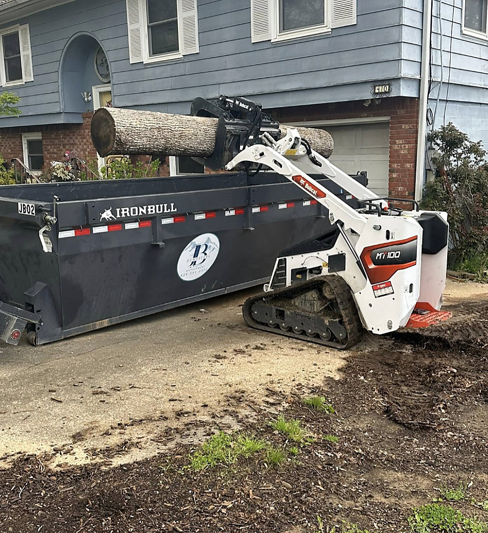 Bobcat loader and dumpster on a residential job