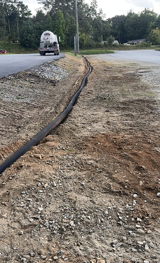 Pipe run laid in an open trench